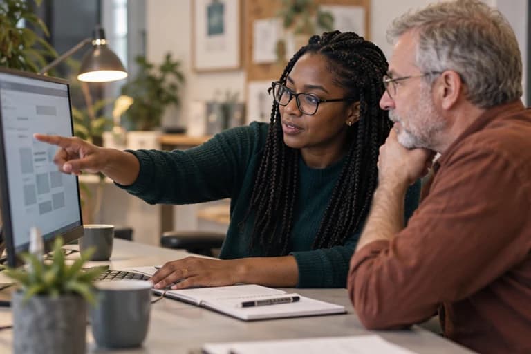 Developer and process specialist reviewing an application together